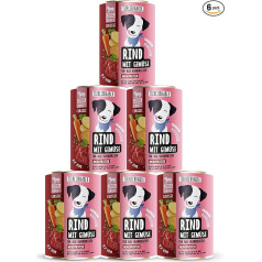 TIERLIEBHABER Wet Dog Food, 400 g, 6 x Beef with Vegetables, Developed by Veterinarians, Wet Dog Food with 91% Meat Content, Dog Food as Dog Wet Food, 400 g Cans