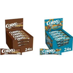 CORNY BIG Chocolate, Cereal Bar with Peanuts and Chocolate, 24 x 50 g & Big Chocolate Salted Caramel, Cereal Bar with Chocolate and Salted Caramel, 24 x 40 g