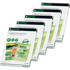Leitz 74330000 Hot Laminating Pouches A4 80 Micron, Pack of 5 x 100 Pieces, High-Quality Laminating Pouches with Rounded Corners, Transparent, Glossy, for Use at Home or in the Office