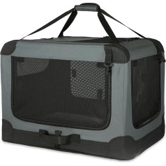 Amazon Basics 4 Door Folding Travel Kennel for Dogs, Cats, Rabbits & Other Small Animals, Grey, M 76 cm x 54 cm x 54 cm