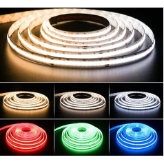 PAUTIX COB LED Strip RGB+WW/CW 5 m, 840LEDs/m RGB+CCT Adjustable Colour Temperature 2700 K - 6500 K, 24 V Colour Changing Tape Light for DIY Decoration (Power Supply and Controller Not Included)