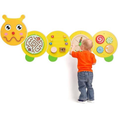 Monläurd Caterpillar Montessori Busy Board Sensory Board Activity Cube Wall Toy Nursery Furniture Playroom Furniture Wooden Toy Boys and Girls 6M+