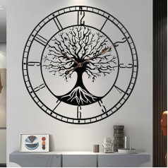 TOHOOYO Large Tree of Life Clock Metal Black Wall Clock Large Wall Clock Home Decor Living Room Wall Clocks with Numbers Silent Mid-Century Clock Modern Family Tree Clock Wall 24 Inch Summer