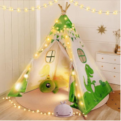 WEEKSUN Teepee Tent for Children with Large Padded Mat & Fairy Lights Foldable Indian Teepee Play Tent Cotton Children's Tent for Indoor Outdoor Use