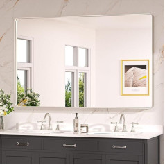 Keonjinn Bathroom Mirror, Nickel, 139 x 91 cm, Wall Mirror Bathroom Mirror with Metal Frame, Tempered Glass, Rectangular Mirror for Hallway, for Bathroom, Living Room, Bedroom, Wall Decoration