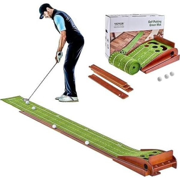 VEVOR Golf Putting Mat, Golf Mat with 5 Holes, Indoor Golf Practice Mat, Mini Golf Set with Automatic Ball Return, Alignment Guide, 3 Balls, Wooden Base, Golf Training Equipment