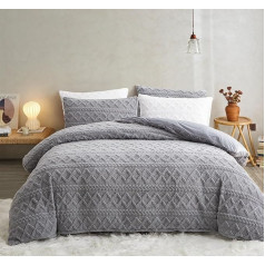 Sedefen Fluffy Bed Linen 200 x 200 cm Grey Flannelette Fleece Geometric Pattern Cashmere Touch Winter Bed Linen Warm Duvet Cover and 1 Pillowcase 80 x 80 cm with Zip