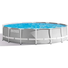 Intex 26716NP Prism Frame Round Above Ground Pool, Filter Pump 2006 L/h, Ladder, 8592 L, Steel and PVC, Grey, 366 x 99 cm