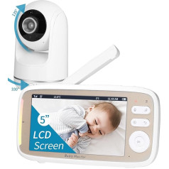 Zawaer Baby Monitor, Baby Monitor with Camera 5 Inch 720P HD, Video Baby Monitor Camera and Audio Baby Monitor with Vox Function, PTZ 330°/135°, 3 x Zoom, 2.4 GHz Intercom Function, Night Vision,