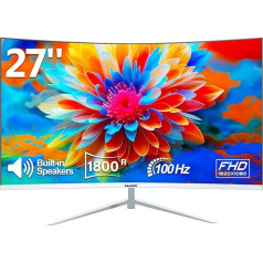 Gawfolk Curved Monitor 27 Inch 100Hz with Speaker, White 1800R Curved PC Screen FHD 1080P, Computer Monitor with Eye Care Technology HDMI VGA, Supports VESA