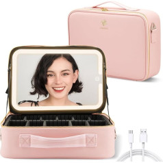OMIRO LED Cosmetic Bag - Professional Makeup Bag with Illuminated Mirror - Compact and Practical for Travel (Pink, Large), pink-v2