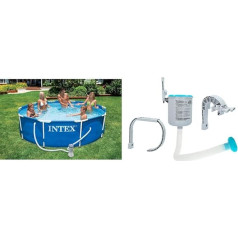 Intex 28202GN Metal Frame Pool - Above Ground Pool - Diameter 305 x 76 cm, Blue & Surface Skimmer - Deluxe Surface Skimmer for Wall Mounting - Hanging Skimmer, Grey