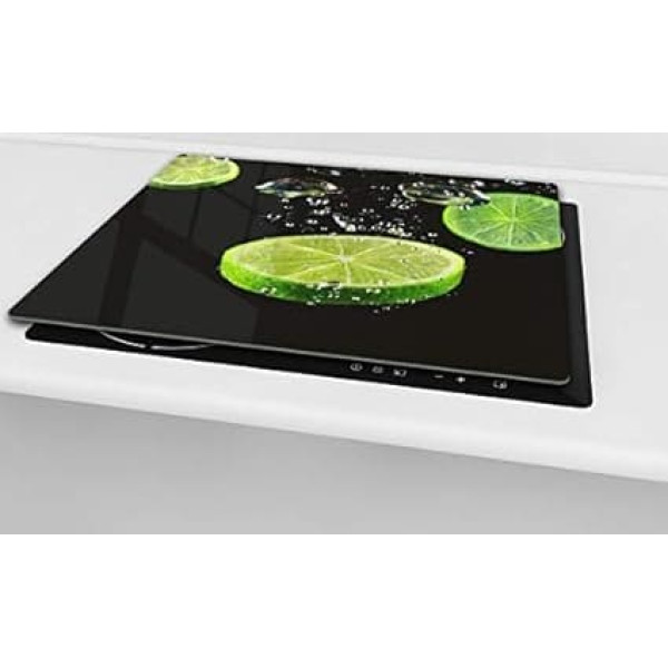 Tempered Glass Kitchen Board and Induction Hob Cover - Chopping Boards Single with 60 x 52 cm and Double - Two Boards with 30 x 52 cm D07 Fruits and Vegetables: Lime 7