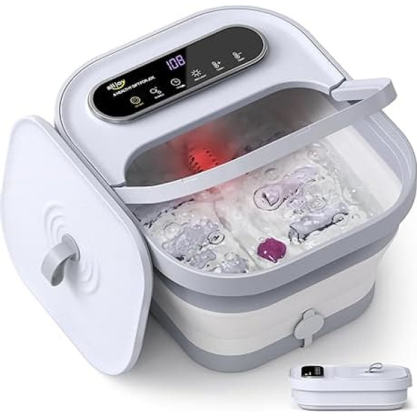 ALLJOY Foot Bath Massager Foldable with Heat Bubble Foot Bath for Foot Pain Relief Foot Bath with 24 Temperature Control Pumice Stone 6 Timers 6 Shiatsu Massage Rollers Red Light