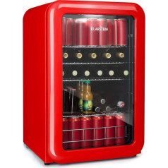 Klarstein PopLife Drink Cooler Mini Bar Retro Fridge 0-10°C Only 39dB 115L Eco Friendly Double Glazed Door Retro Red