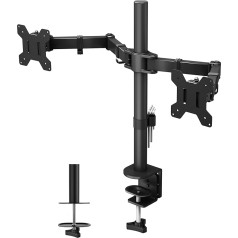 1home Double Twin Arm Desk Mount Ergonomic TV LCD Monitor Computer Screen Bracket Dual Tilt Swivel Rotation 13”-27”