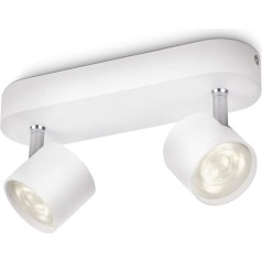 Philips myLiving Star 2 LED Spotlights (11.5 W), Dimmable Ceiling Spotlights with Warm White Light and Two Swivelling Spot Heads, Energy Saving Room Lighting, White