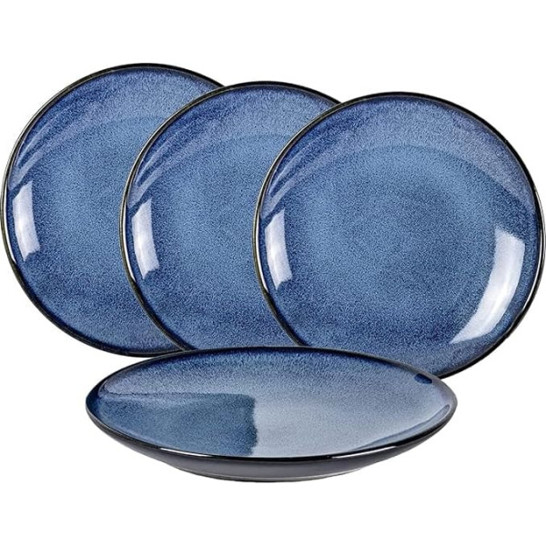 UNICASA Porcelain Plate Set, 26 cm Salad Plates, Vintage Blue, Dinner Plate Set, 4-Piece Crockery Service Dinner Service