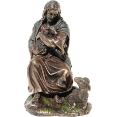 Bronze Jesus Holding A Baby Lamb Figurine 8.9