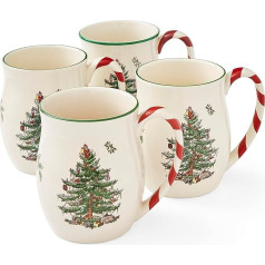 Spode Christmas Tree Mugs with Peppermint Handles Set of 4