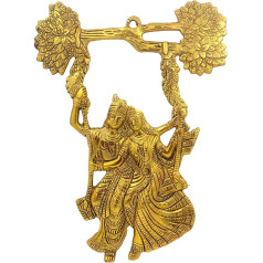 Purpledip Metal Statue Radha Krishna on Swing (12185A) Golden Plaque for the Temple at Home