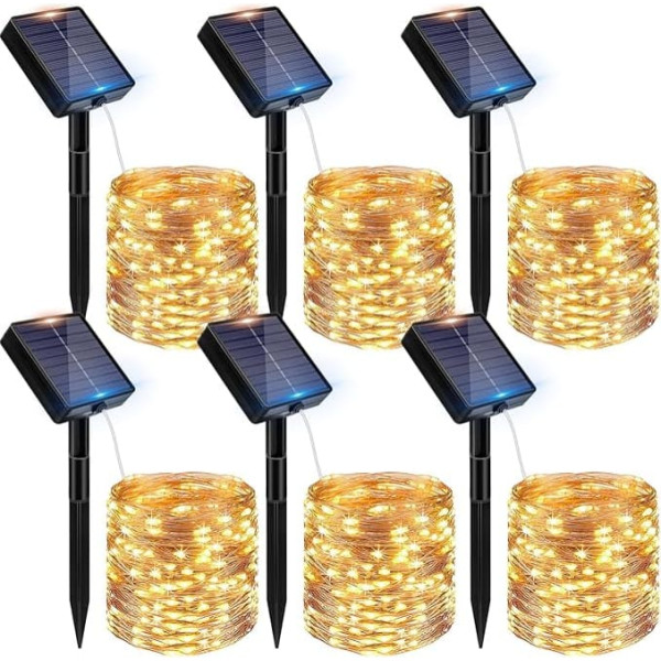 Peasur 6 Pieces Solar Fairy Lights Outdoor, 6 x 12 m 120 LED Solar Fairy Lights Outdoor Weatherproof, 8 Modes IP65 Waterproof Copper Wire Fairy Lights Outdoor for Balcony Garden Party Wedding