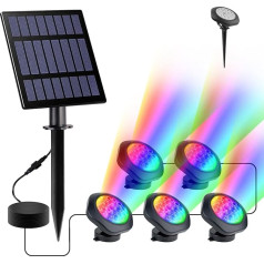 NATPOW Solar Pond Lighting, RGB Underwater Light, Landscape Light, Pond Lights, Diving Spotlight with IP68 Waterproof, Colour Changing Garden Lighting for Pool, Garden, Patio, Tree (5 in 1)