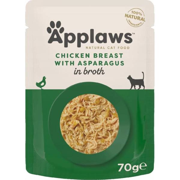 Applaws kaķu vistas gaļa un sparģeļi buljonā 70g