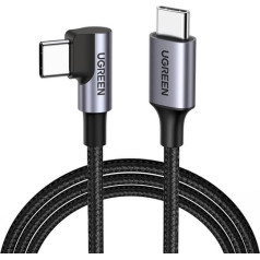 Ugreen usb-c (taisns) / usb-c (leņķveida) kabelis pd qc 60w 3a 0.5m us255 (pelēks)