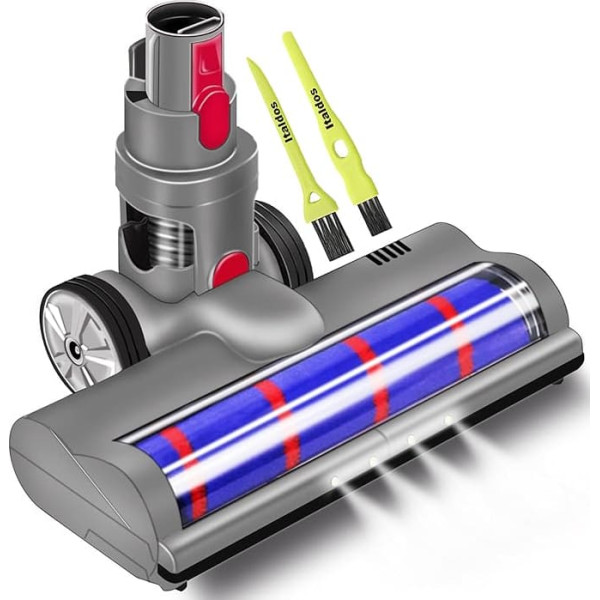 Italdos, Motorised Electric Turbo Brush Compatible for Dyson V7 V8 V10 V15 V11 V12, Quick Release with Soft Bristle Roller for Marble Tile Floors with LED Light and Large Wheels
