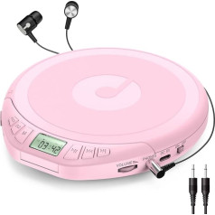 Gueray CD Player Portable CD Player Personal CD Player with Headphones LCD Display Anti-Skip Protection HiFi Classic CD Music Player PROG Memory Function CD Player for Car Home (Pink)
