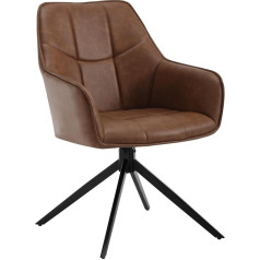 WOLTU EZS10hbr-1 Swivel Dining Room Chair Kitchen Chair Swivel Chair Upholstered Chair with Armrests Padded Armrest Chair Made of Vintage Faux Leather Metal Legs Light Brown