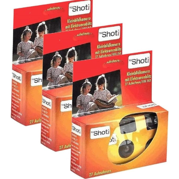 3 x 1A Photo PORST Disposable Camera / Wedding Camera / Party Camera Edition Topshot in Red/Orange (27 Photos with Flash and Batteries, Pack of 3)