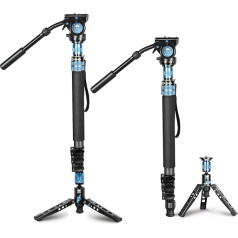 SIRUI P-424FS 169.4 cm Carbon Fibre Camera Monopod with VH-10 Fluid Video Head, Professional Heavy Duty Monopod with Tripod Base, Flip Locks for DSLR Camera, Max.