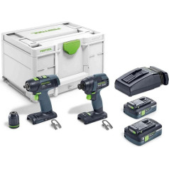 Festool Screwdriver and Drill Set TID 18 HPC 4.0 I-Set T18 (with TID 18, T 18+3, Battery Packs BP 18 Li 4.0, Quick Charger, Keyless Drill Chuck, Belt Clip) in Systainer