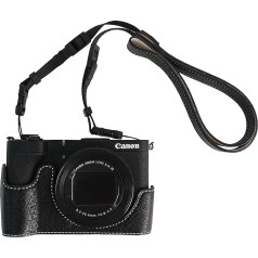 VOVMOEYA Camera Half Case for Canon PowerShot V1 PU Leather Camera Cage Kit with Camera Strap, black