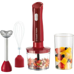 Russell Hobbs Desire Red 27142-56 Hand Blender [3-in-1: Mixer, Whisk & Chopper/Puree Stick] (600 ml Mixing Cup, Dishwasher Safe Accessories, Stainless Steel Knife, for Smoothies, Soups, Sauces & Dips)