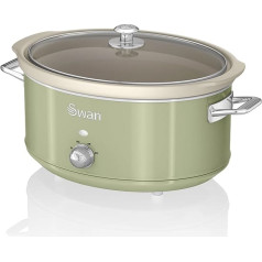 Swan Retro SF17031GNEU Slow Cooker 6.5L Removable Cooking Container, PFOA and PTFE Free Ceramic Non-Stick Container, 3 Temperature Levels, Glass Lid, Vintage Design, Green, 320W