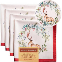 Maison d'Hermine Holly Time 100% Cotton Soft and Comfortable Set of 4 Napkins Perfect for Family Dinners | Weddings | Cocktail | Kitchen | Home | Thanksgiving / Christmas (45 cm x 45 cm)