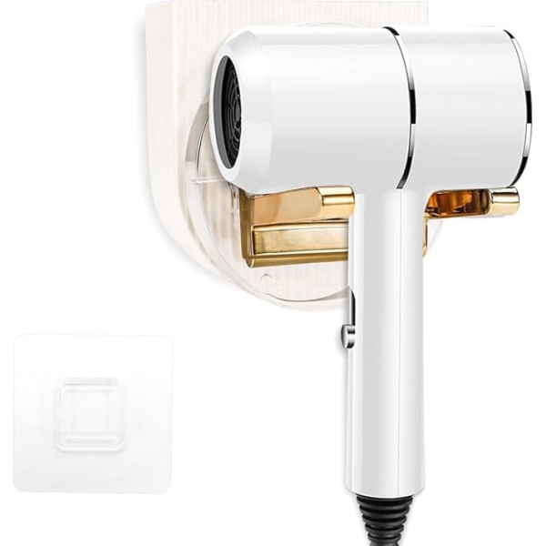 Modixun Hair Dryer Holder, Wall Mount with Cable Management, Adhesive Hair Dryer Holder, Wall Hook, Hair Tool Organiser, Hair Dryer Stand for Bathroom (White)