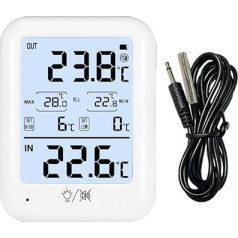 Digital Fridge Freezer Thermometer with Alarm Indoor and Outdoor Temperature Display, ℃/℉ Switchable, MAX/MIN Memory, LED & Voice Alarm, Backlight