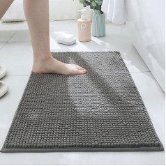 LEZUAN Chenille Bath Mat, Soft Bath Mat, Non-Slip Bath Mat, Absorbent Bathroom Rug, Fluffy and Washable (Dark Grey, 60 x 90 cm)