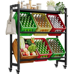 YITAHOME Drinks Crate Rack with Shelf, 6 Crates, Drinks Crate Rack Wheels, Adjustable Feet, Opener, Hook, Metal Shelf Drink Crates for Beer, Fruit, Vegetables, Water, Drink Rack Crates Shelf