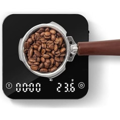 Barista Mini Coffee Scales with Timer, Rechargeable Scales for Filter Coffee, Barista Scales for Espresso and Pour-Over Coffee, 2 kg / 0.1 g Accurate Rechargeable Scale, LED Display (Black and Silver)