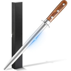 13.7 Inch Knife Grinding Rod, Knife Grinding Rod Carbon Hand Sharpener Pear Wooden Handle & Metal Hand Guard, Grinding Steel Knife Sharpening Steel with Gift Box