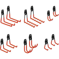 Relaxdays Wall Hooks 12-Piece Set, Tool Wall Bracket Garage, Steel, Rubberised, Garden Tool Holder, Black/Orange, Plastic