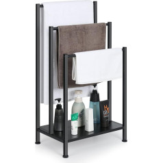 Freestanding Towel Rack, Bath Towel Holder with 3 Rails, Rustic Brown Wooden Shelf, Industrial Towel Rail for Living Room, Bathroom, Bath Towels, Clothes, Blankets (43 cm x 29 cm x 82 cm)