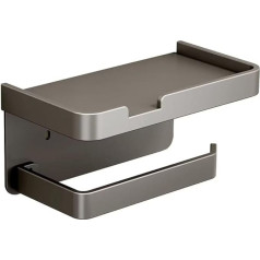 Toilet Roll Holder with Mobile Phone Shelf, Toilet Paper Holder Bathroom Kitchen with Shelf, Toilet Paper Holder without Drilling, Toilet Roll Holder with Shelf, Grey
