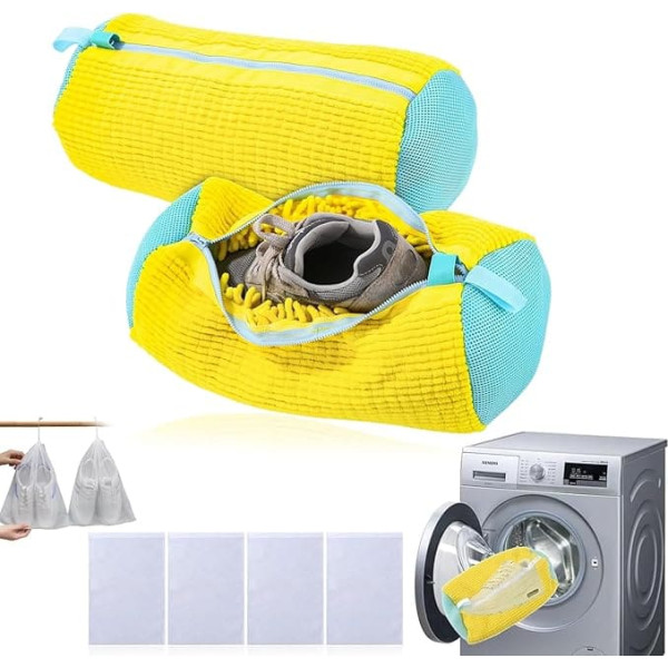 Pack of 6 Shoe Wash Bags, Washing Machine, Laundry Bag, Shoes, Shoe Bag for Washing Machine, with Zip, Reusable, for All Shoe Types and Sizes (Yellow)