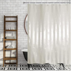 Satin Stripe Polyester Bath/Shower Curtains with Hooks, White